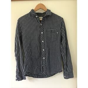Brooklyn Industries Navy Blue Checkered Plaid Button Up Flannel Shirt Small 42"